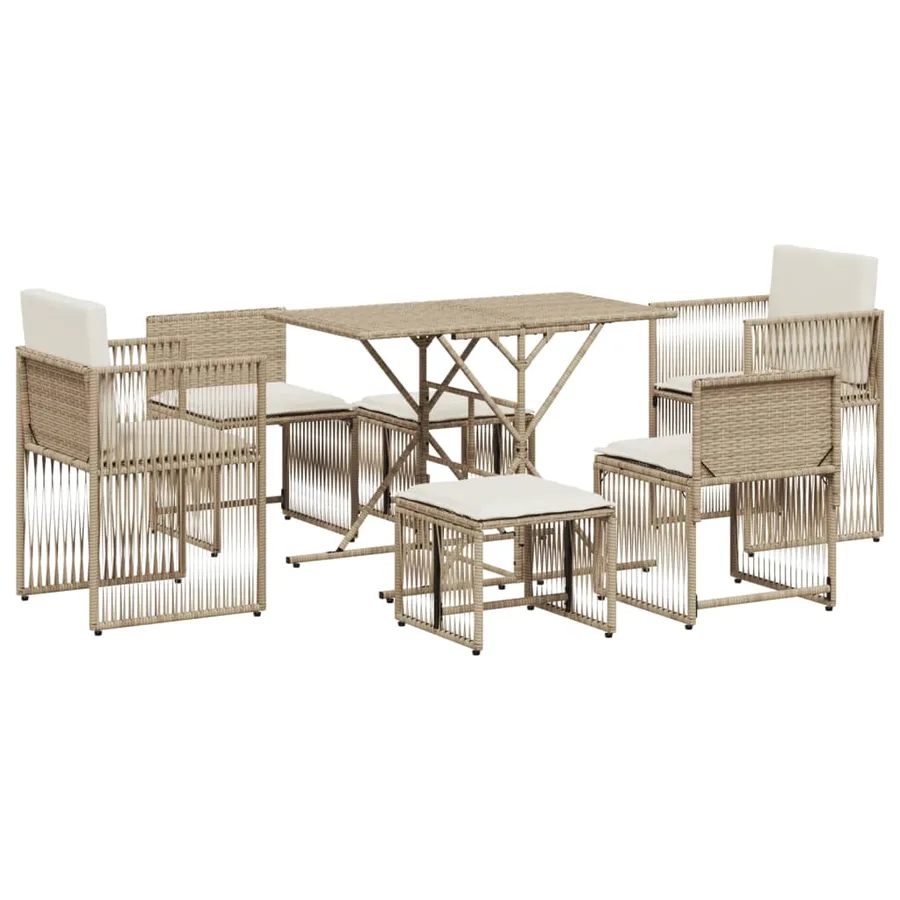 Ensemble à manger de jardin et coussins 7 pcs beige poly rotin - 2