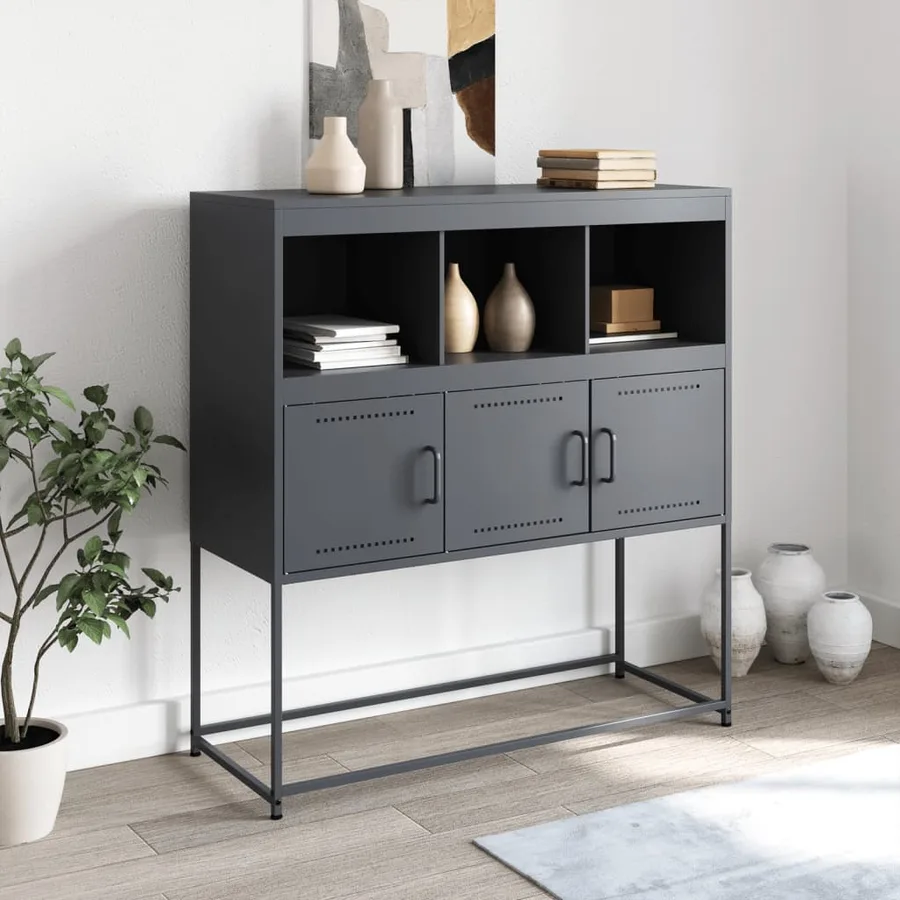 Buffet anthracite 100,5x39x107 cm acier - 3