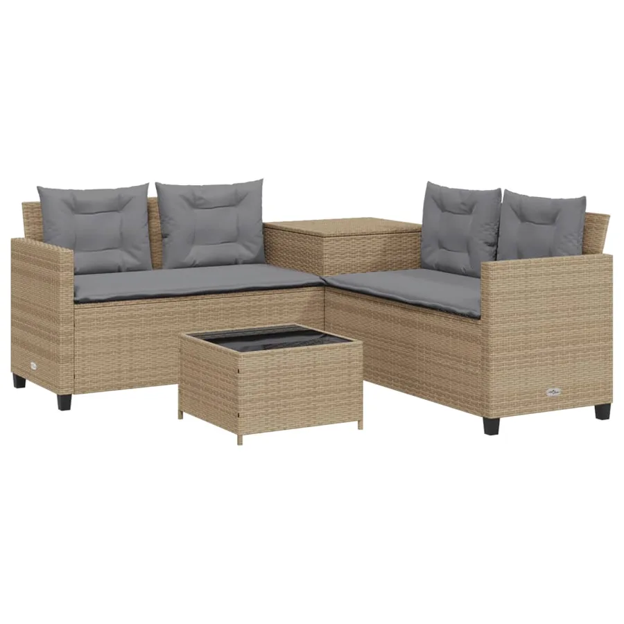 Canapé de jardin avec table et coussins en forme de L beige - 2