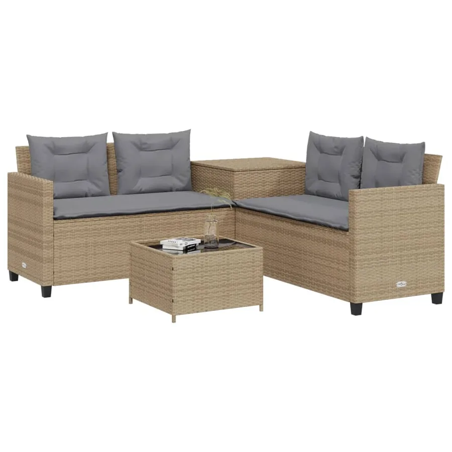 Canapé de jardin avec table et coussins en forme de L beige - 3