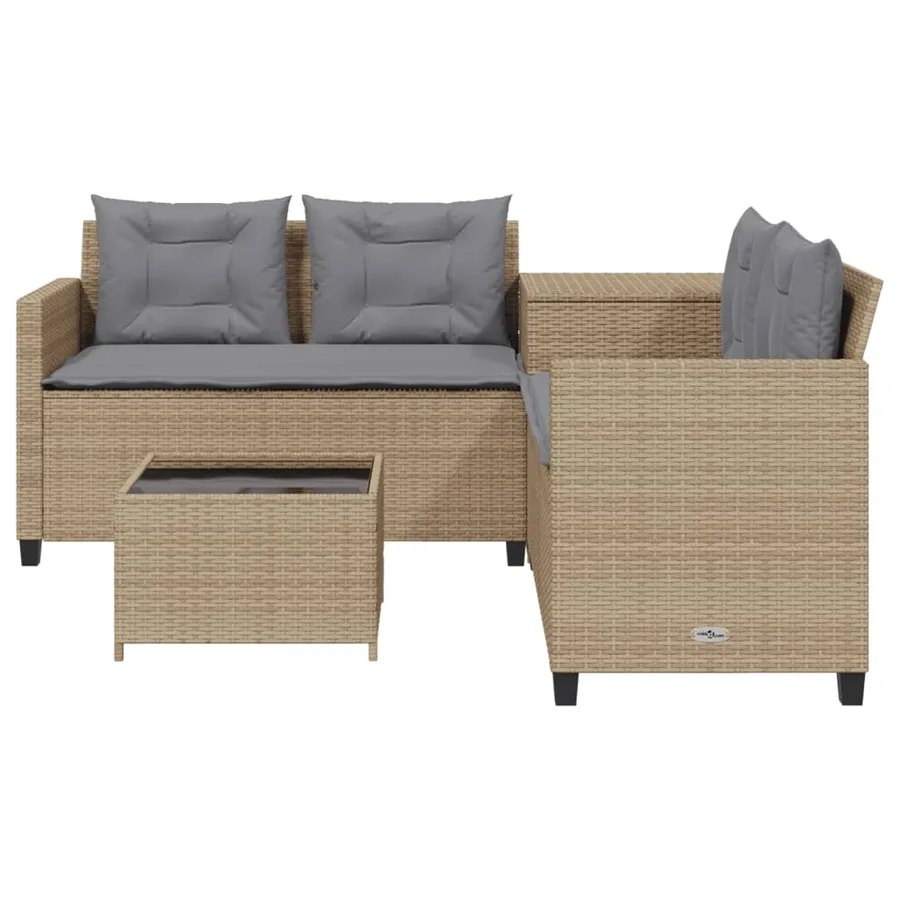Canapé de jardin avec table et coussins en forme de L beige - 4