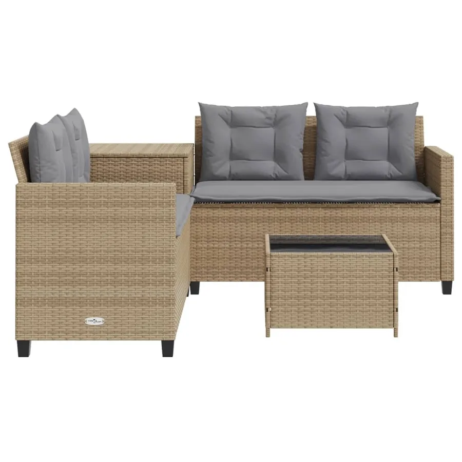 Canapé de jardin avec table et coussins en forme de L beige - 5