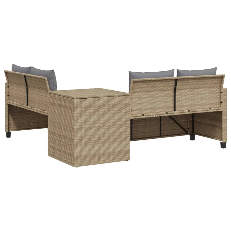 Canapé de jardin avec table et coussins en forme de L beige - 6