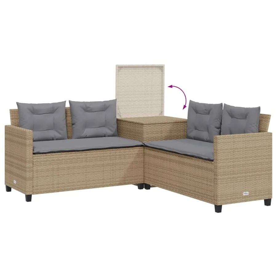 Canapé de jardin avec table et coussins en forme de L beige - 7