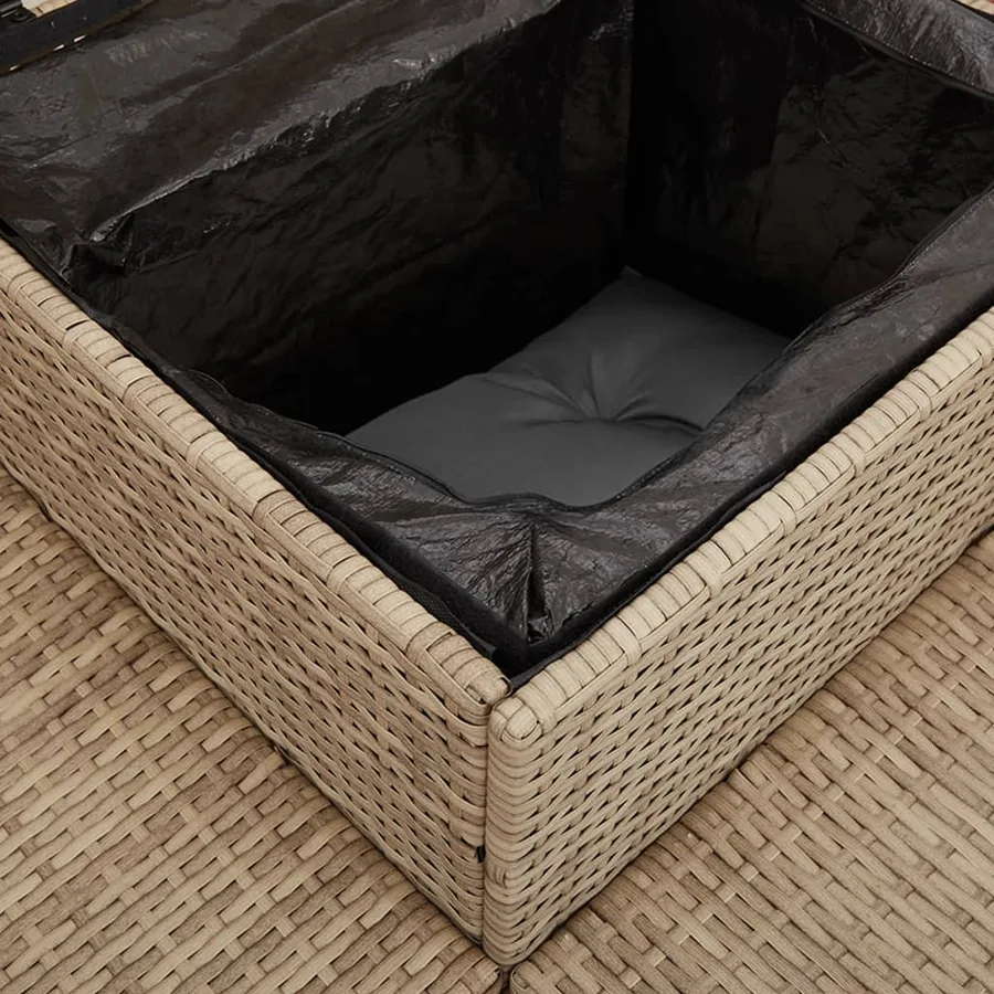 Canapé de jardin avec table et coussins en forme de L beige - 9