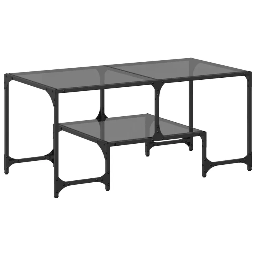 Table basse avec dessus en verre noir 98,5x50x45 cm acier - 2