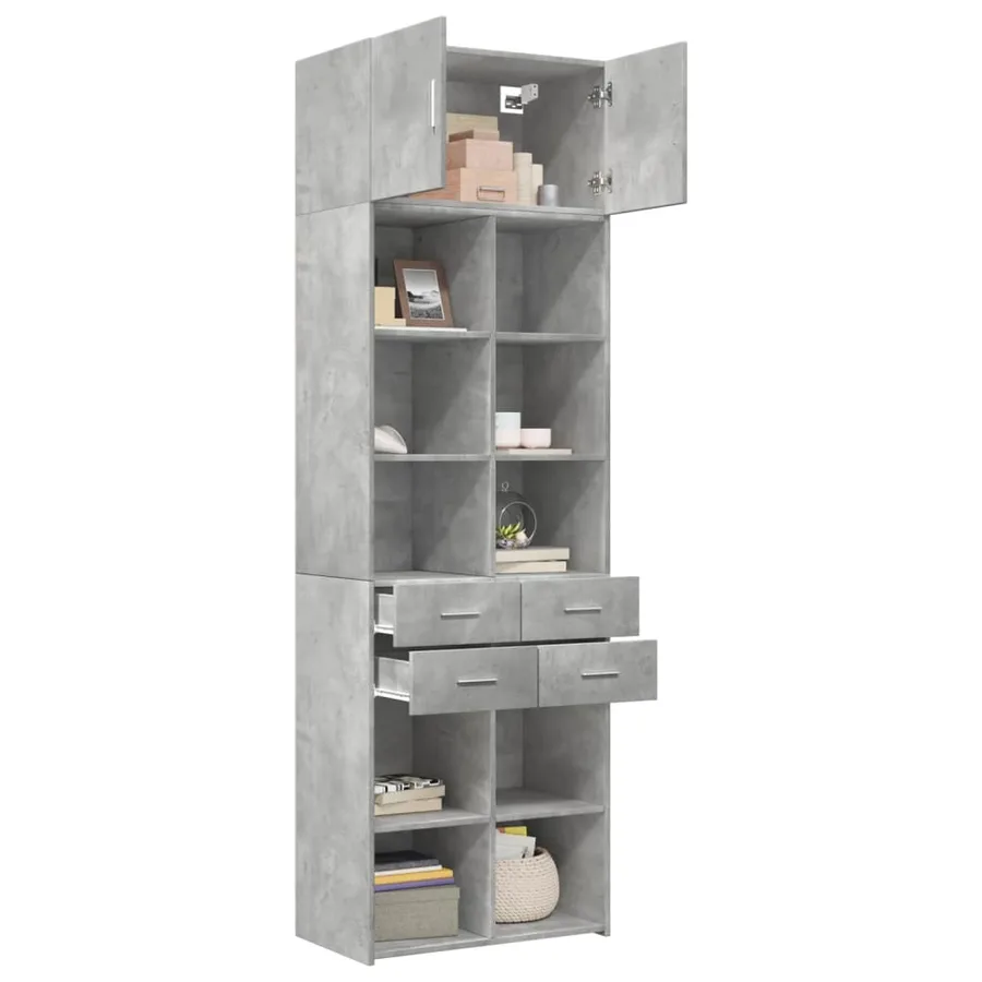 Armoire de rangement gris béton 70x42,5x225cm bois d'ingénierie - 3
