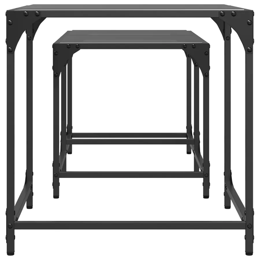 Tables basses gigognes 2 pcs dessus en verre noir acier - 4