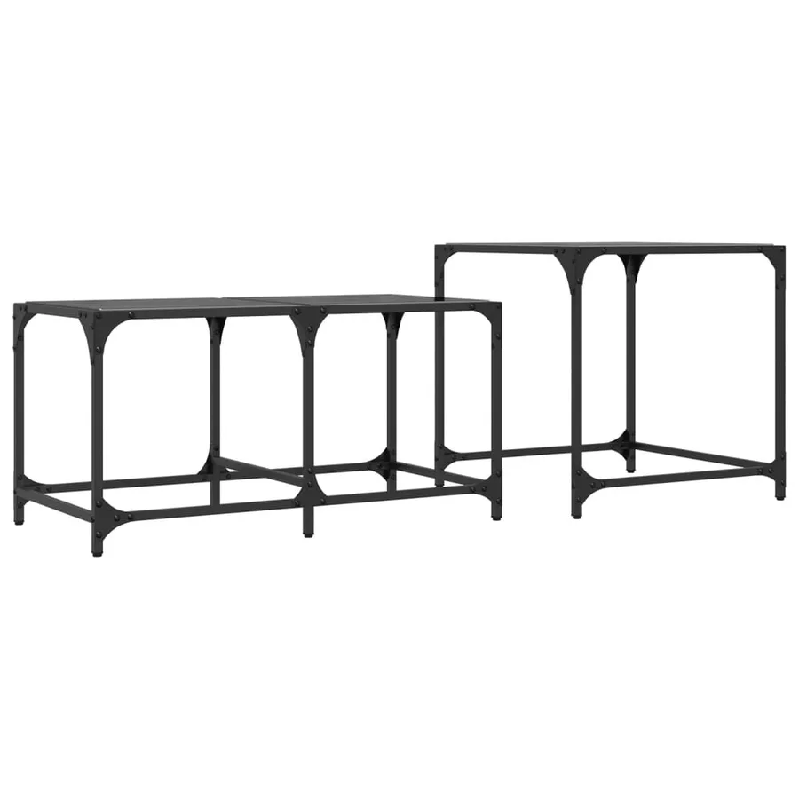 Tables basses gigognes 2 pcs dessus en verre noir acier - 5