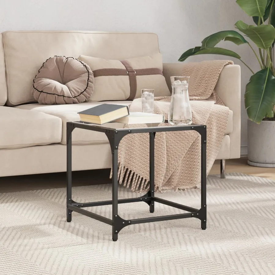 Table basse avec dessus en verre transparent 40x40x40 cm acier - 3