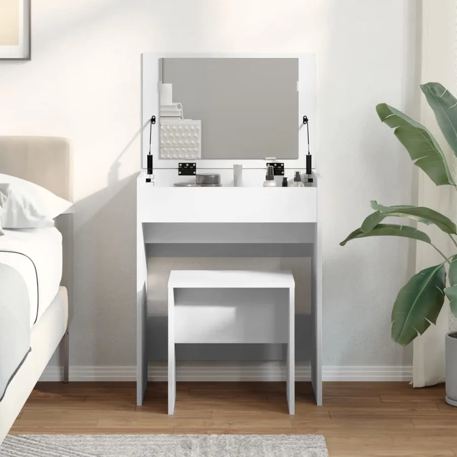 Coiffeuse et tabouret blanc 60x40x113,5 cm - 4