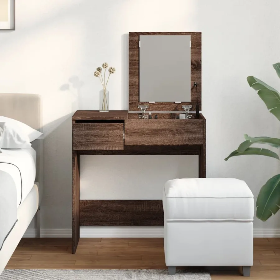Coiffeuse avec miroir chêne marron 73x46,5x120 cm - 4