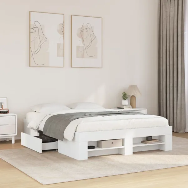Cadre de lit sans matelas blanc 140x200 cm bois d'ingénierie