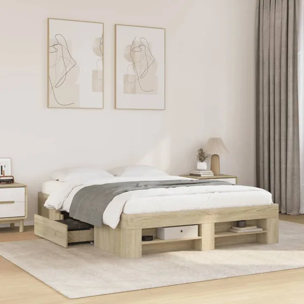 Cadre de lit sans matelas chêne sonoma 135x190 cm