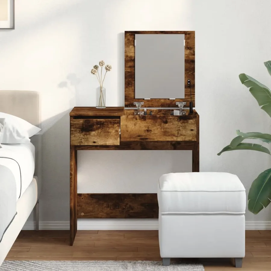 Coiffeuse avec miroir chêne fumé 73x46,5x120 cm - 4