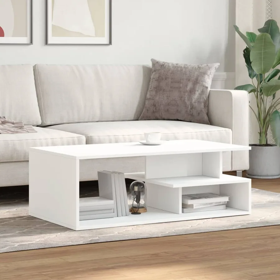 Table basse blanc 102x55x35 cm bois d'ingénierie - 3