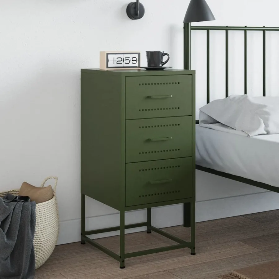 Table de chevet vert olive 36x39x78 cm acier - 3