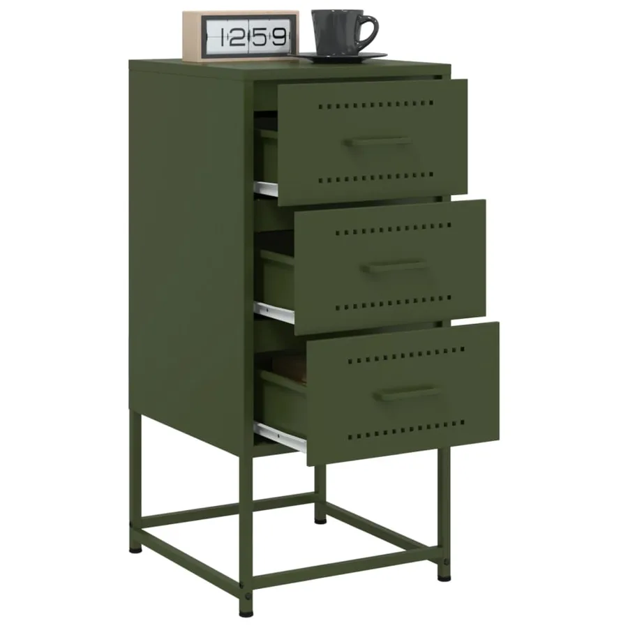 Table de chevet vert olive 36x39x78 cm acier - 5