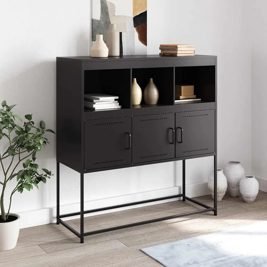 Buffet noir 100,5x39x107 cm acier - 3