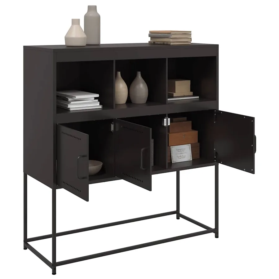 Buffet noir 100,5x39x107 cm acier - 5