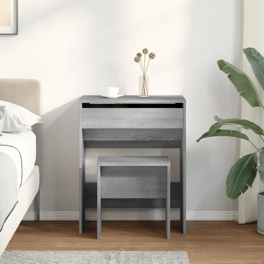 Coiffeuse et tabouret sonoma gris 60x40x113,5 cm - 3