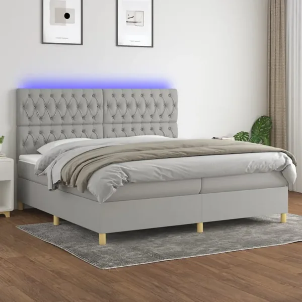 Sommier à lattes de lit matelas et LED Gris clair 200x200 cm