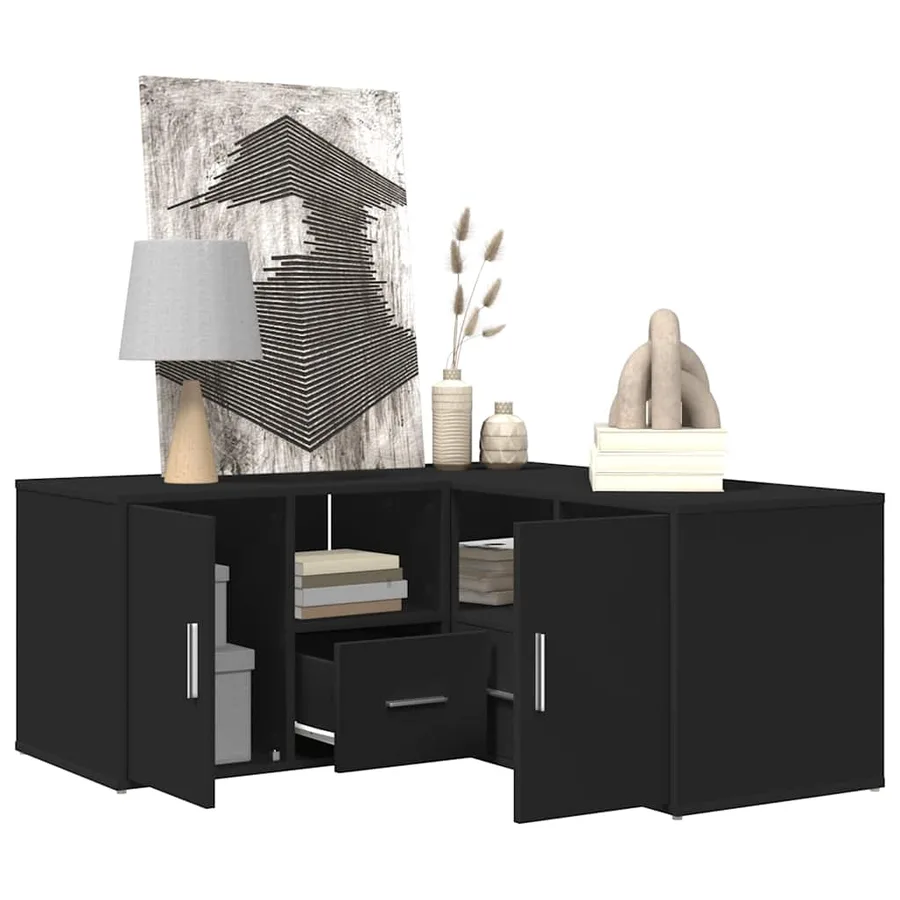 Armoire d'angle noir 160x40x45 cm bois d’ingénierie - 4