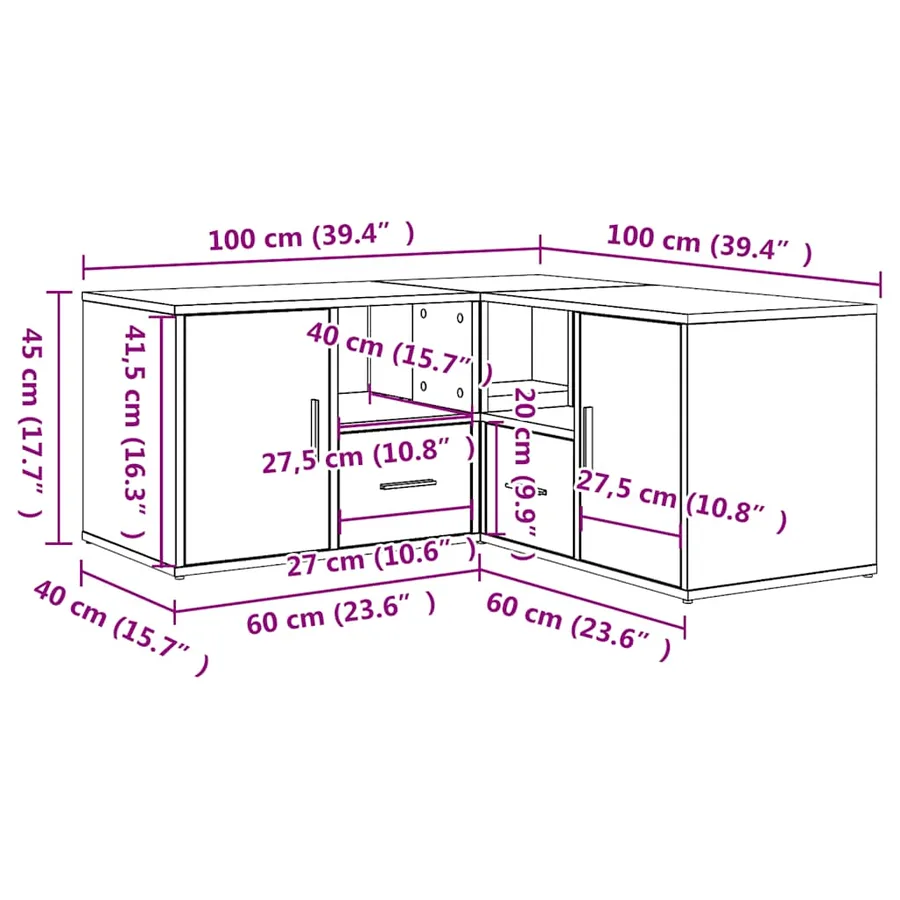 Armoire d'angle gris béton 160x40x45 cm bois d’ingénierie - 15