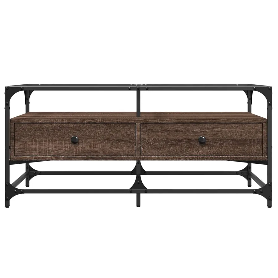 Table basse et dessus en verre chêne marron 98,5x50x45 cm acier - 4