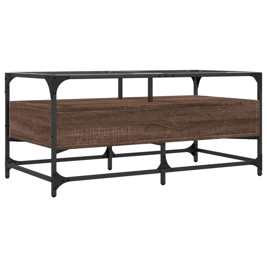 Table basse et dessus en verre chêne marron 98,5x50x45 cm acier - 6