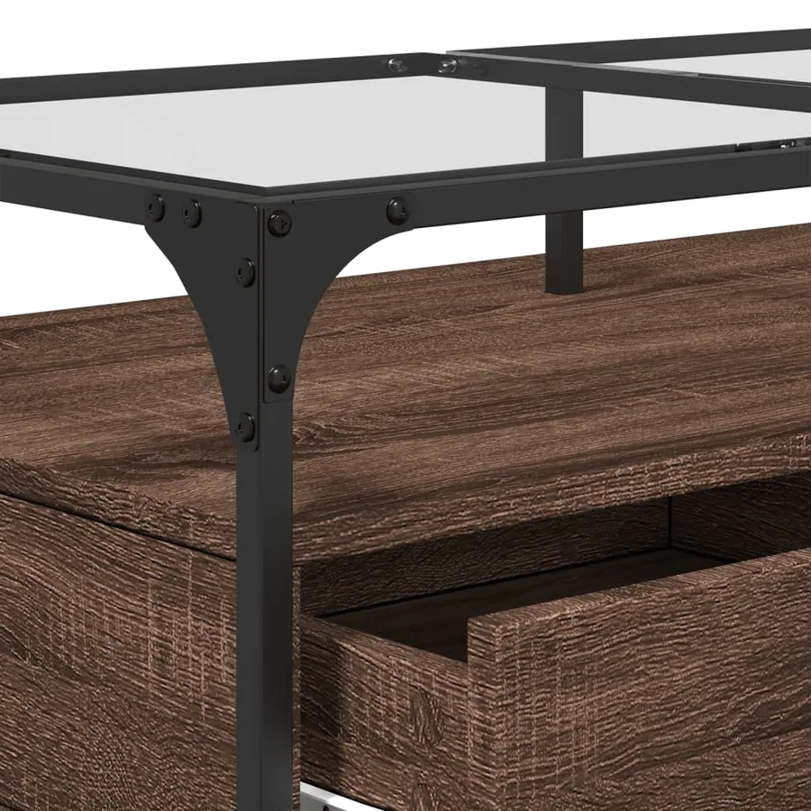 Table basse et dessus en verre chêne marron 98,5x50x45 cm acier - 8