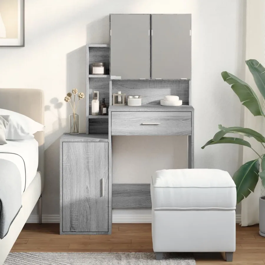 Coiffeuse avec armoire sonoma gris 80x35x132 cm - 3
