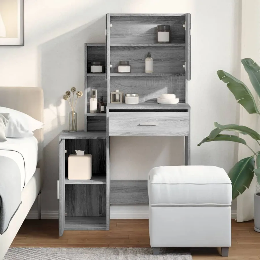 Coiffeuse avec armoire sonoma gris 80x35x132 cm - 4