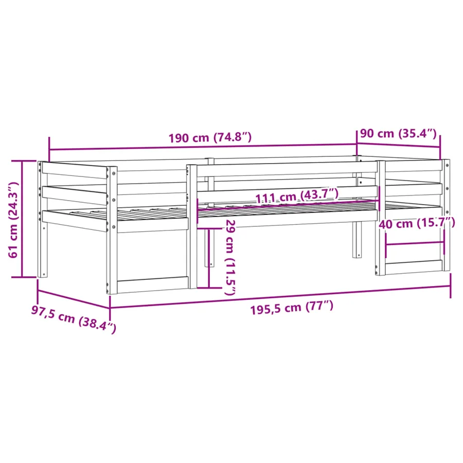 Cadre de lit pour enfants sans matelas cire marron 90x190 cm - 11
