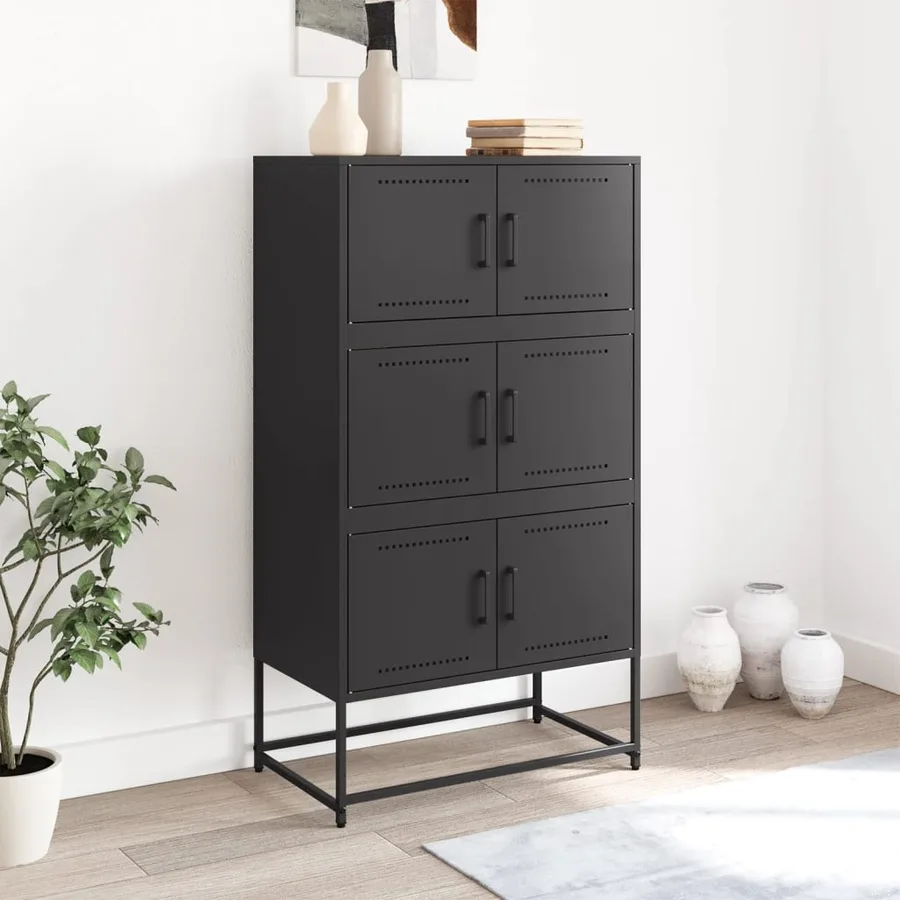 Buffet noir 68,5x38,5x123,5 cm acier - 3