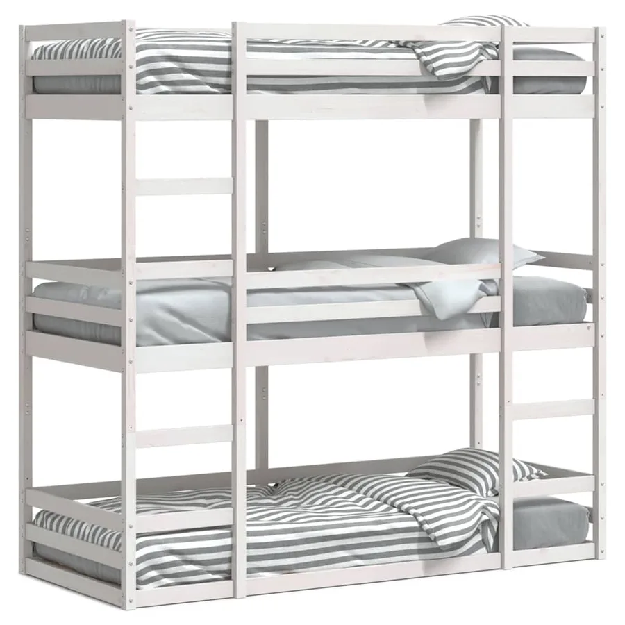 Lit superposé triple sans matelas 90x200 cm bois de pin massif - 2