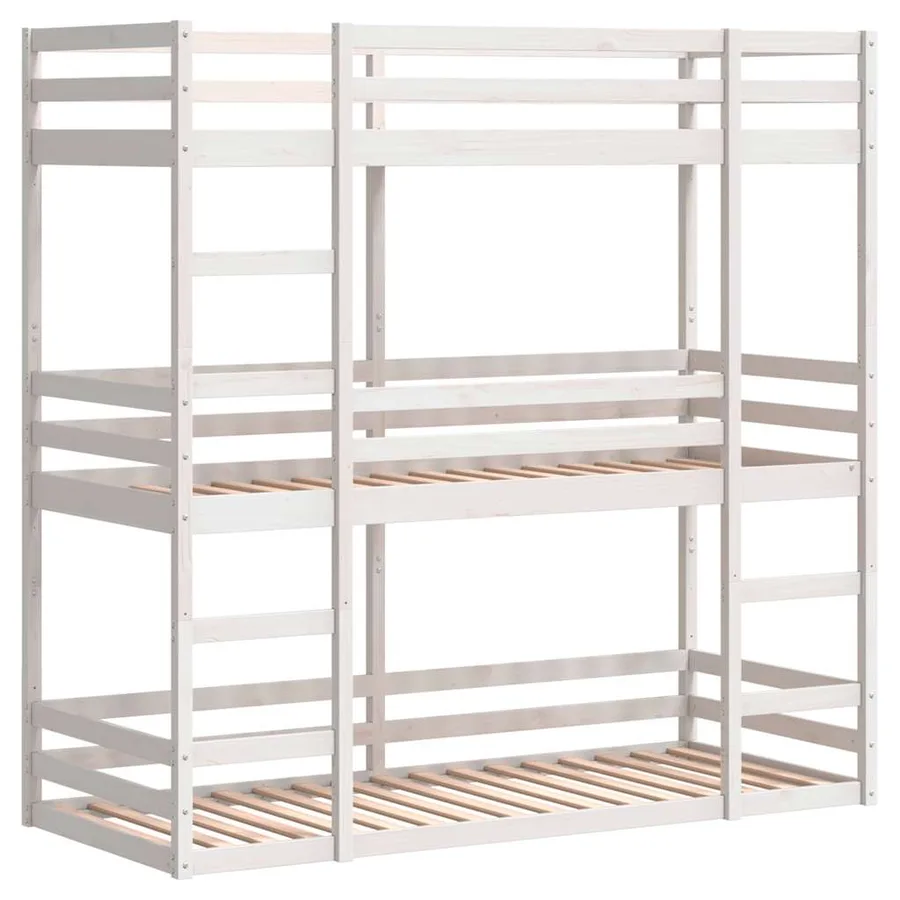 Lit superposé triple sans matelas 90x200 cm bois de pin massif - 3