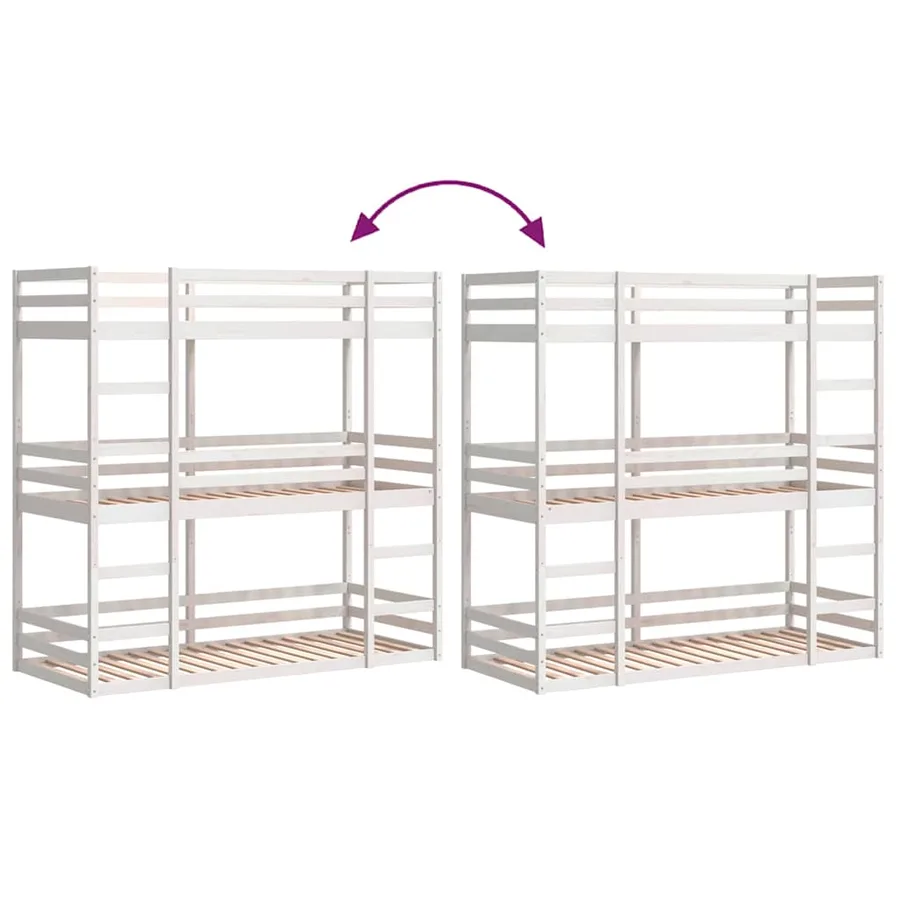 Lit superposé triple sans matelas 90x200 cm bois de pin massif - 8