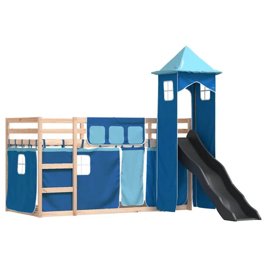Lit superposé sans matelas avec toboggan et rideaux 80x200 cm - 3