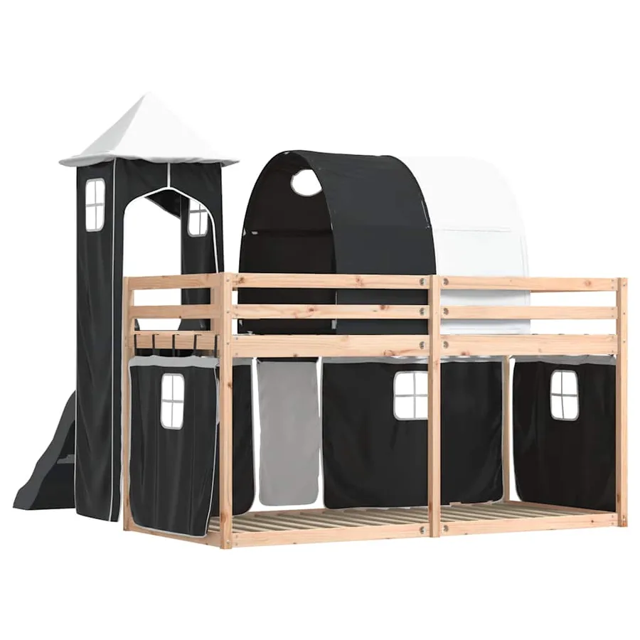 Lit superposé sans matelas avec toboggan blanc noir 80x200 cm - 10