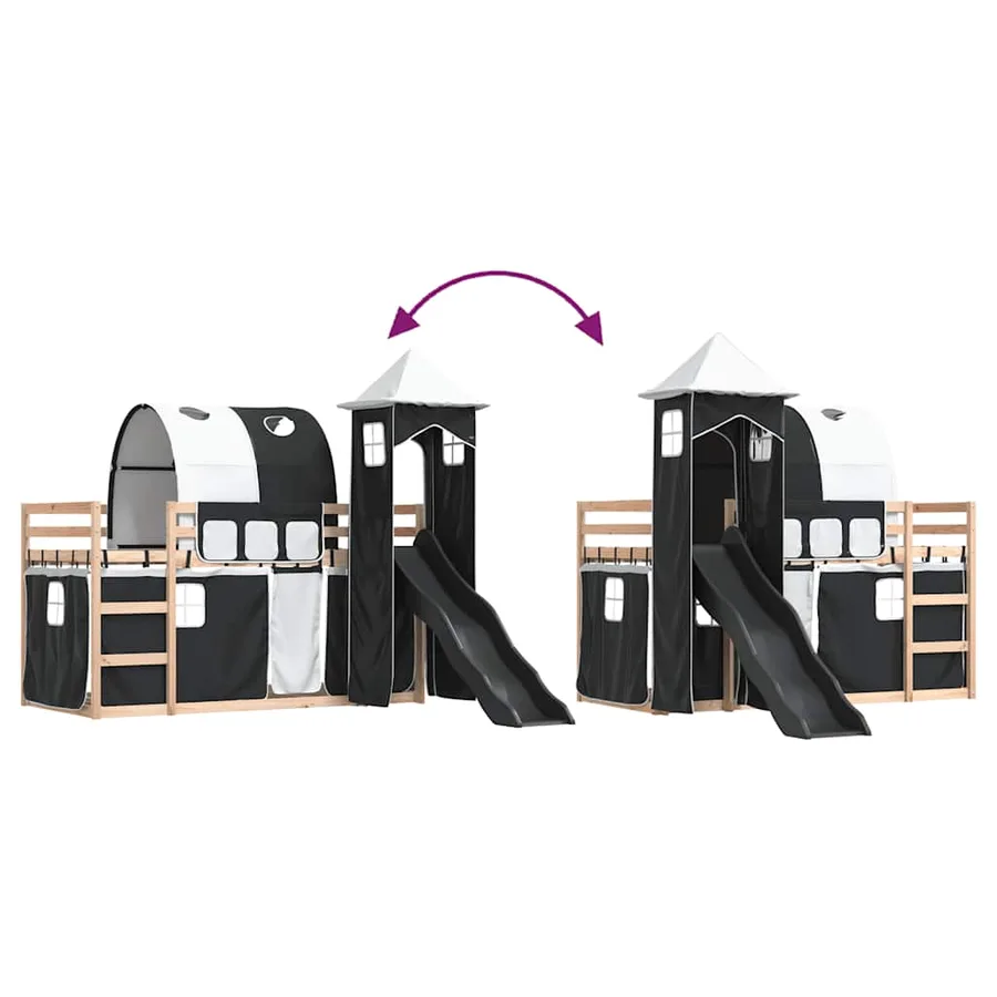 Lit superposé sans matelas avec toboggan blanc noir 80x200 cm - 11