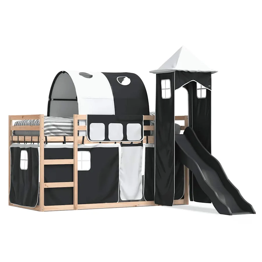 Lit superposé sans matelas avec toboggan blanc noir 80x200 cm - 2