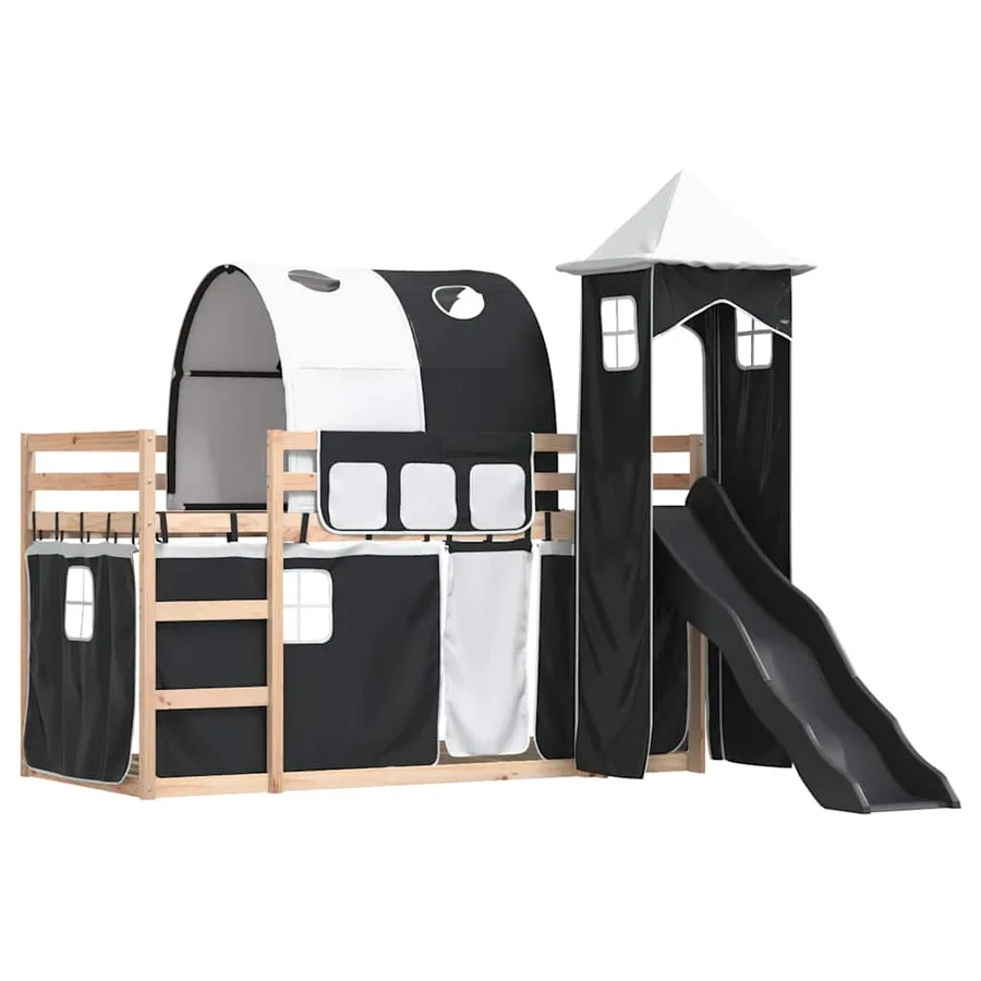 Lit superposé sans matelas avec toboggan blanc noir 80x200 cm - 3