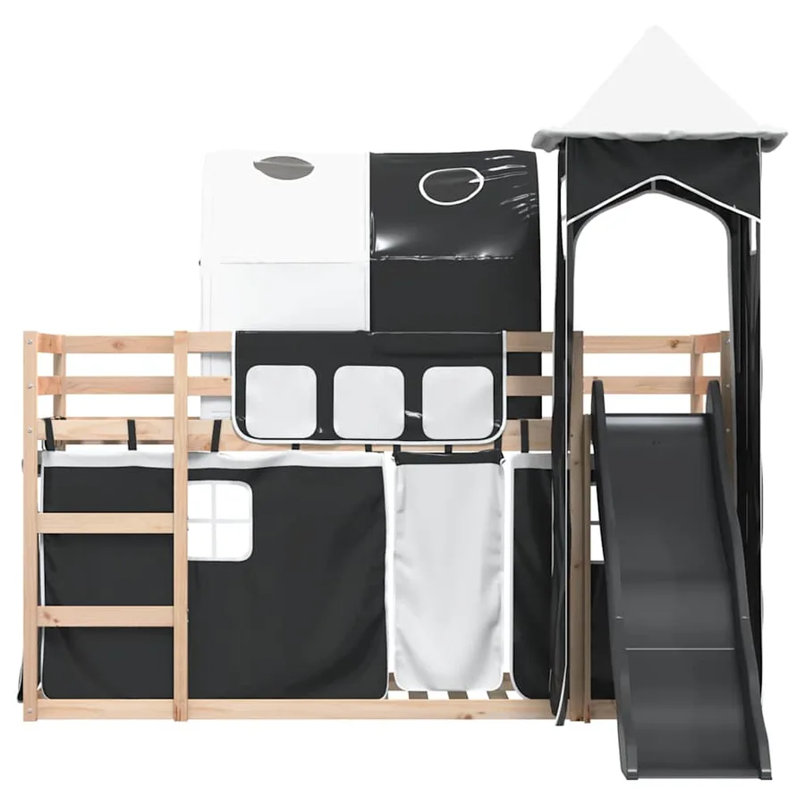 Lit superposé sans matelas avec toboggan blanc noir 80x200 cm - 7