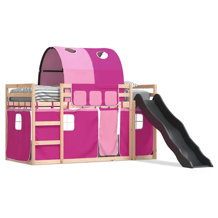 Lit superposé sans matelas avec toboggan et rideaux 80x200 cm - 2