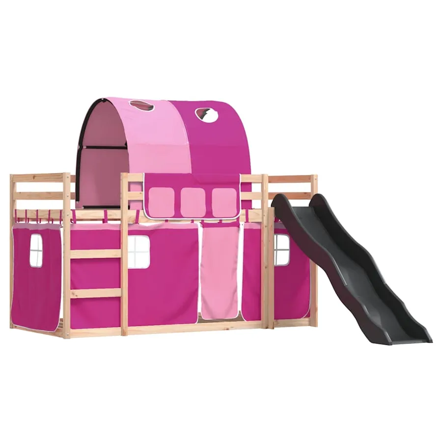 Lit superposé sans matelas avec toboggan et rideaux 80x200 cm - 3