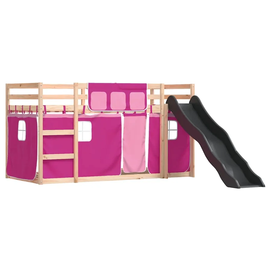 Lit superposé sans matelas avec toboggan et rideaux 80x200 cm - 2