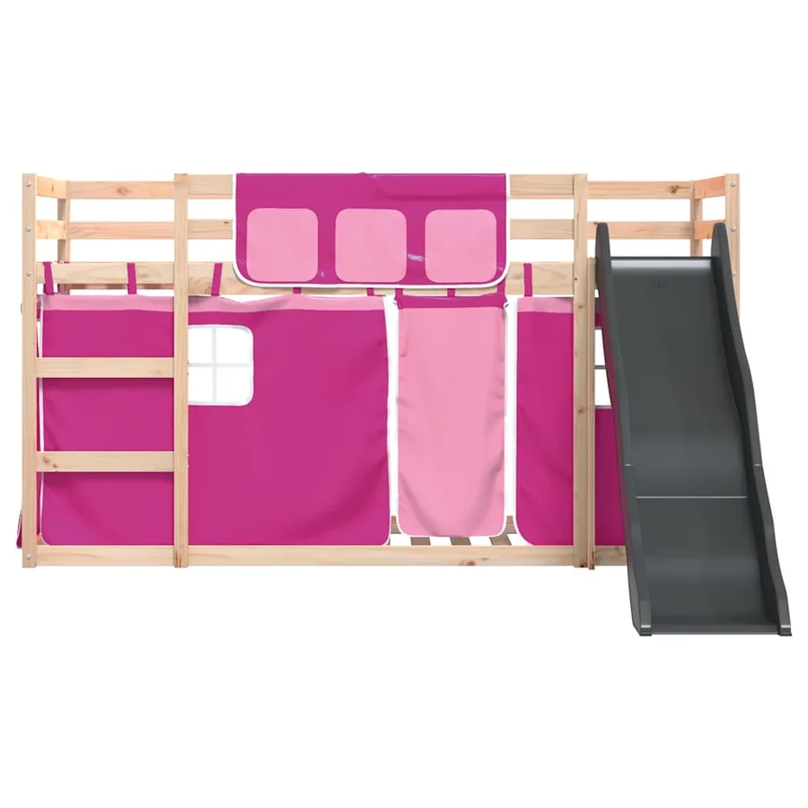 Lit superposé sans matelas avec toboggan et rideaux 80x200 cm - 6