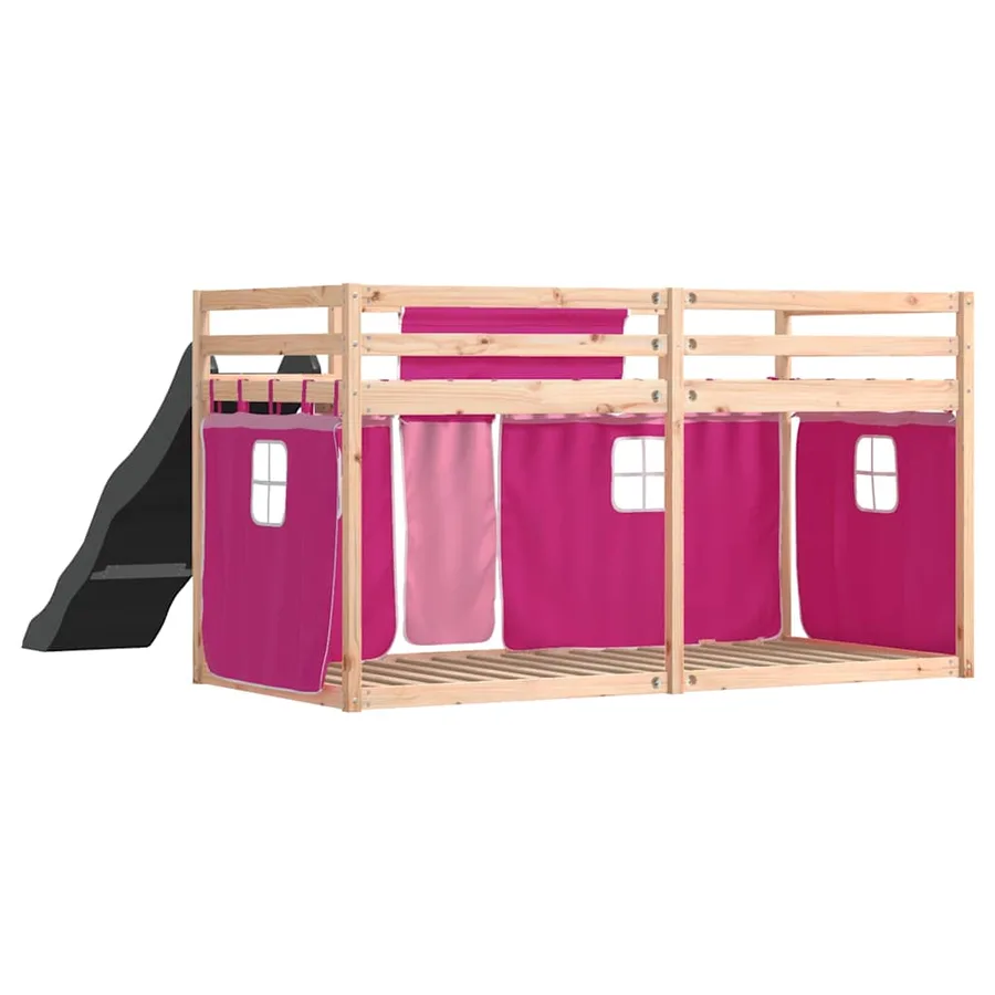 Lit superposé sans matelas avec toboggan et rideaux 80x200 cm - 9