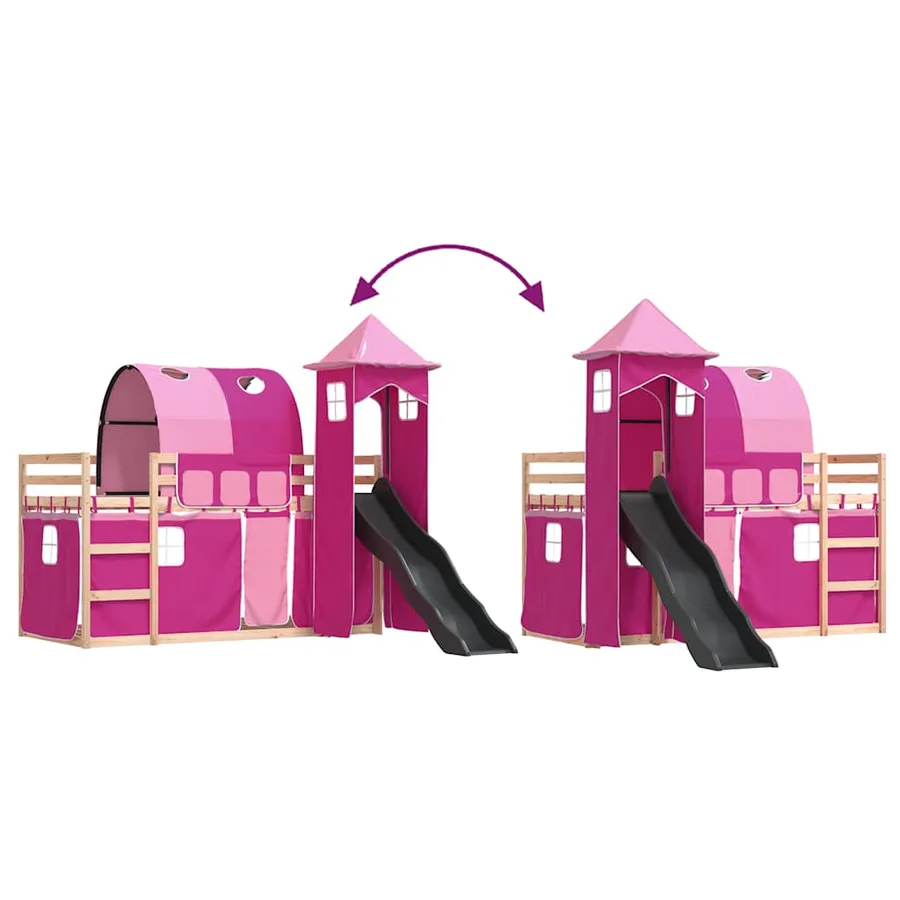 Lit superposé sans matelas avec toboggan et rideaux 80x200 cm - 11